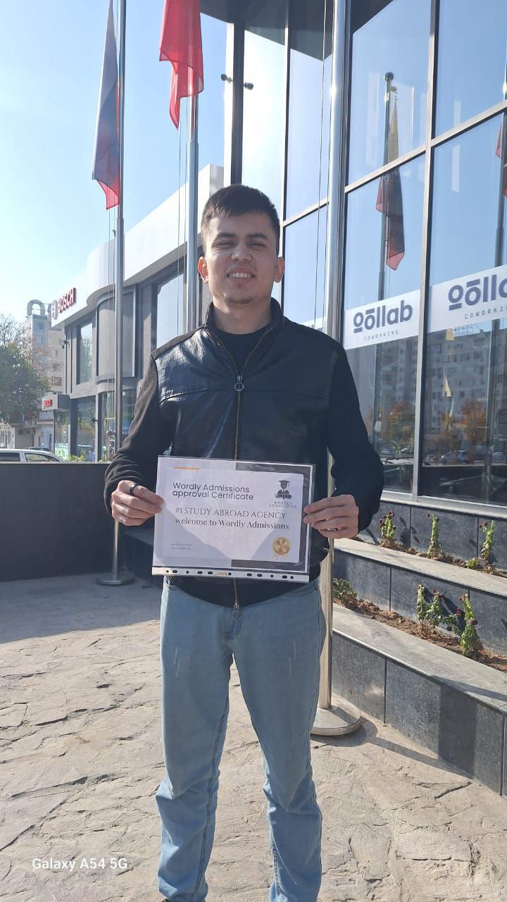 Wordly Admissions student in Tashkent with approval certificate